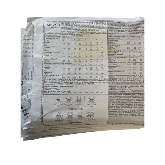 Childrens Sewing Pattern Lot CUT M5456 M6312 M6542 M4107 M5793 By McCalls - Picture 5 of 6